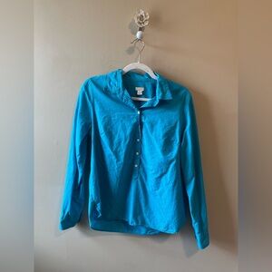 J Crew Bright Blue Popover cotton blouse size Medium